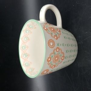 Anthropologie Ceramic Mug by JOYYE Modern Graphic Design Orange, Green & Sand